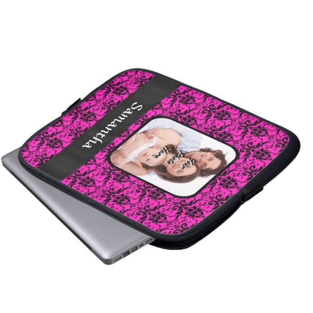 Capa Para Notebook Magenta e damasco preto (Frente Inferior)