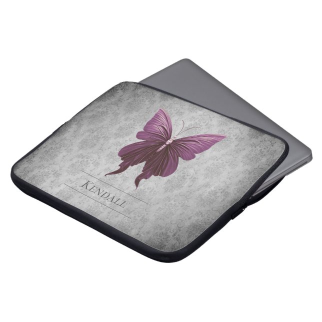 Capa Para Notebook Magenta Jeweled Butterfly Damask (Frente Topo)
