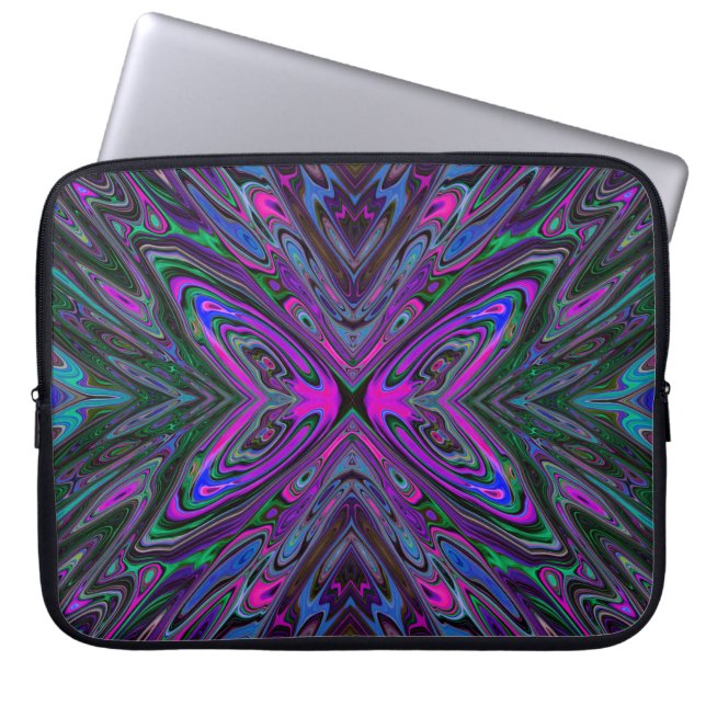 Capa Para Notebook Magenta Trippy, borboleta Abstrato azul e verde (Frente)
