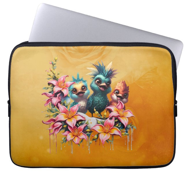 Capa Para Notebook Magia de pássaros num mar de ​ flores ​. (Frente)