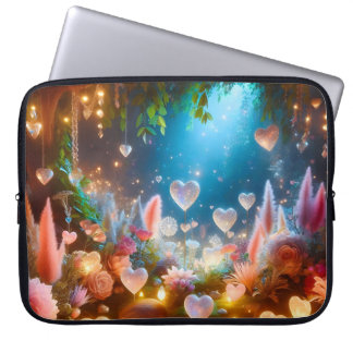 Capa Para Notebook Magical Glowing Flowers Heart Garden 