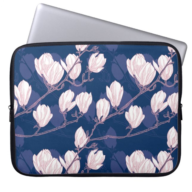 Capa Para Notebook Magnolia Elegance: Bloom Marinho (Frente)