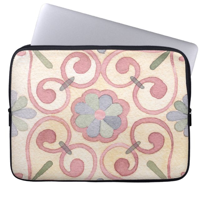 Capa Para Notebook Maiolica Amarela Italiana Espanhola Rosa (Frente)