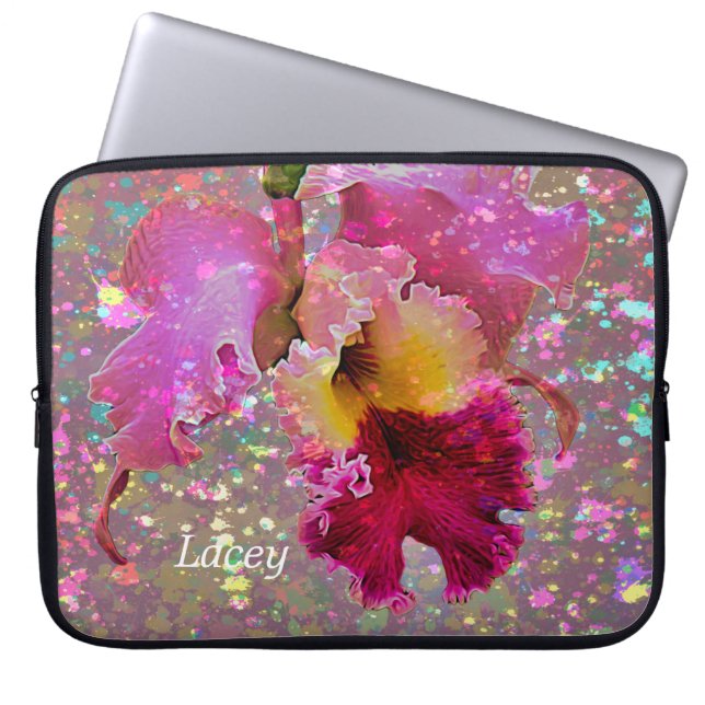 Capa Para Notebook Mala de Laptop Orquídeo Splattered Paint (Frente)