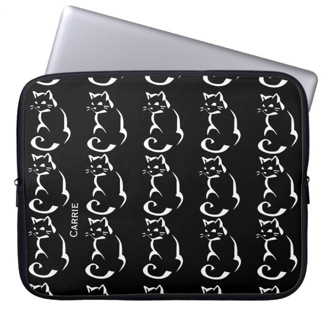 Capa Para Notebook Mala de Laptop Personalizada de Gatos Pretos e Bra (Frente)