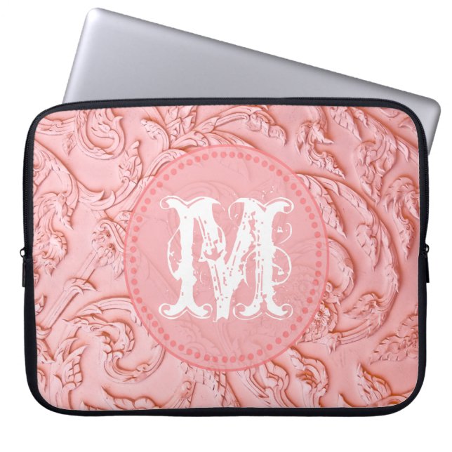 Capa Para Notebook Mala de Laptop Pink Filigree Carvin Monograma de 1 (Frente)