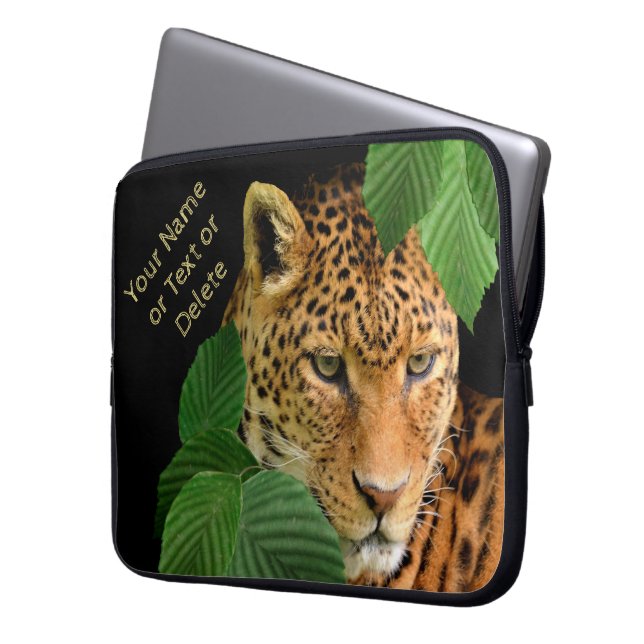 Capa Para Notebook Mala-leopardo personalizada com seu TEXTO (Frente Esquerda)