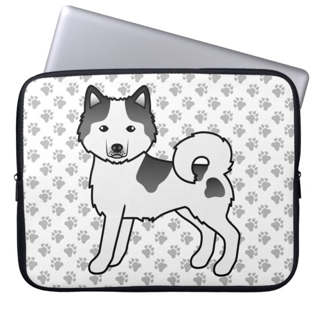 Capa Para Notebook Malamute do Alasca Piebald Preto Cachorro de Desen (Frente)