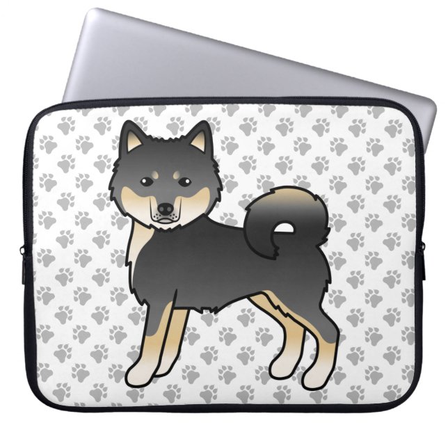 Capa Para Notebook Malamute do Alasca Preto e Bege Cachorro de Desenh (Frente)