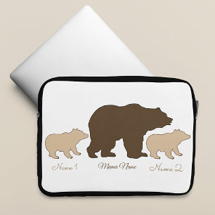 Capa Para Notebook Mama Urso Personalizada Com 2 Nomes de Filhos Pres