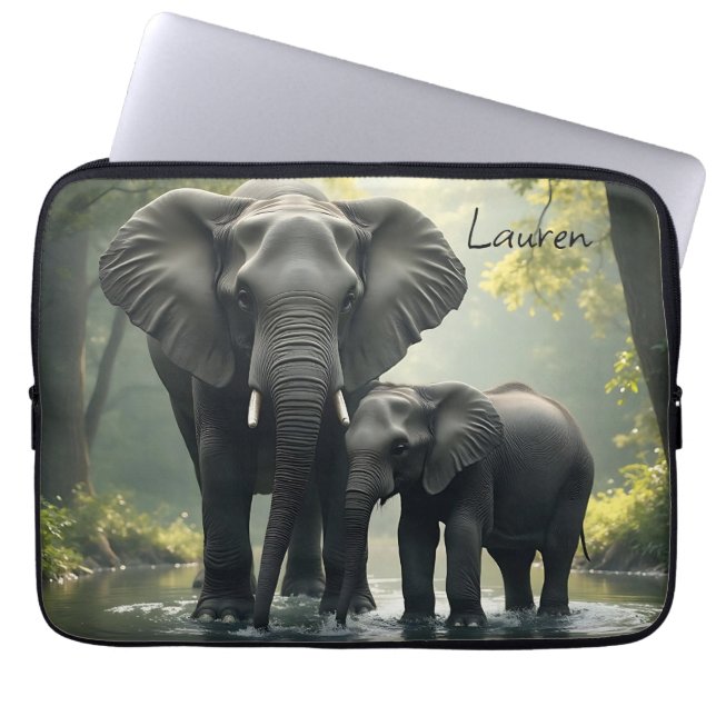 Capa Para Notebook Mamãe e Baby Elephant Personalizados (Frente)