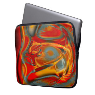 Capa Para Notebook Manchas curvas em laranja arranhado a vermelho em 