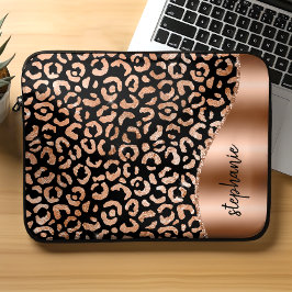 Capa Para Notebook Manchas-leopardo personalizadas, Rosa Dourado negr