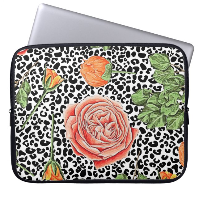 Capa Para Notebook Manchas-leopardo Prato Floral Laranja (Frente)