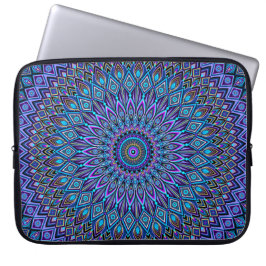 Capa Para Notebook Mandala Boho Blue Teal Purple Peacock Dourado Vibr
