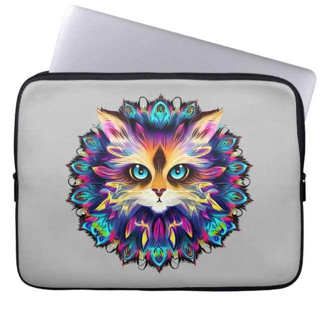 Capa Para Notebook Mandala com um retrato de gato peludo (Frente)
