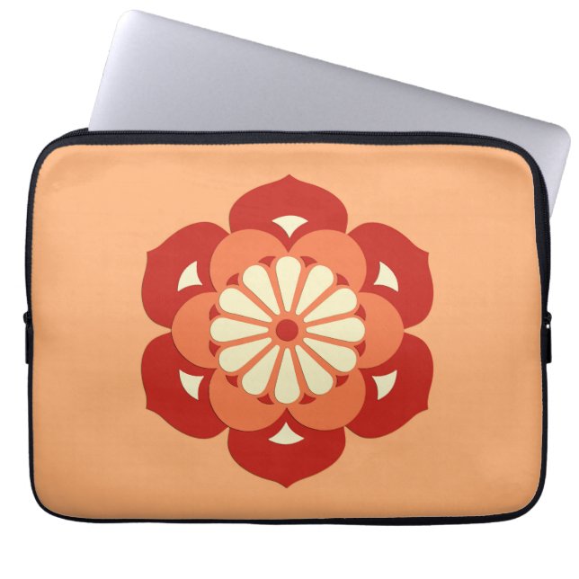 Capa Para Notebook Mandala da Flor de Lótus, Laranja Pastel e Mandari (Frente)