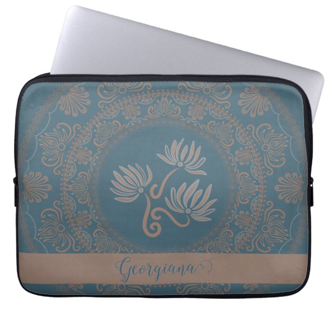 Capa Para Notebook Mandala de Lótus Rococó Dourado Teal Personalizado (Frente)