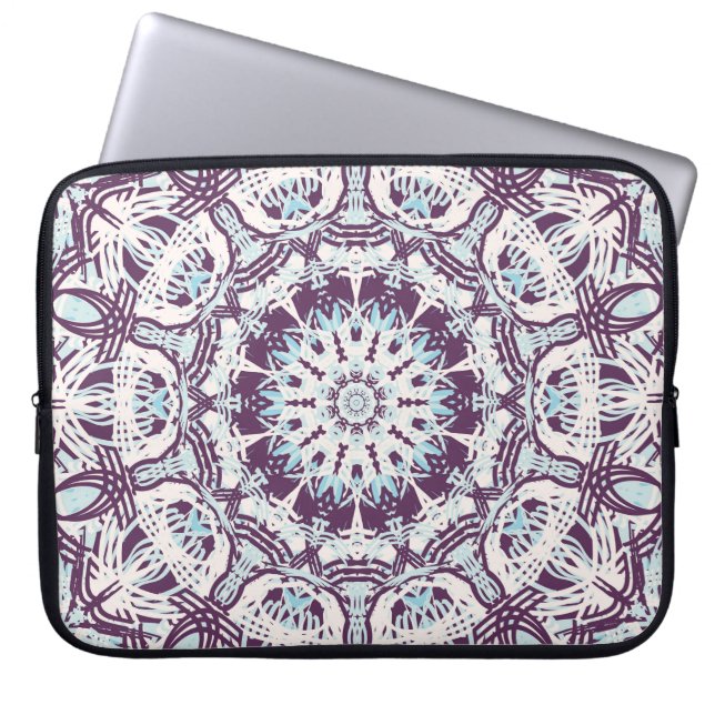 Capa Para Notebook Mandala Espiritual Caleidoscópio Azul Roxo Branco  (Frente)
