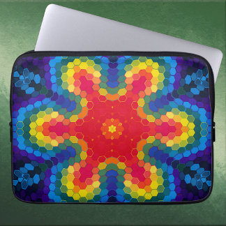 Capa Para Notebook Mandala Hexagonal Vermelho Amarelo e Azul