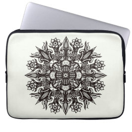 Capa Para Notebook Mandala psicodélica legal, preto e branco, trippy