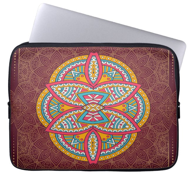 Capa Para Notebook Mandalas em Maroon repete design (Frente)