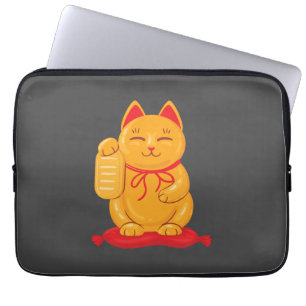 Capa Para Notebook Maneki Neko Dourado Cat, Símbolo de Riqueza