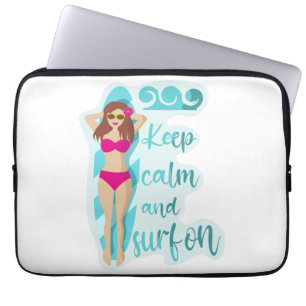 Capa Para Notebook Mantenha a calma e o surf no cartão da garota more