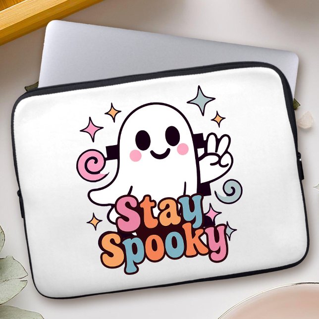 Capa Para Notebook Mantenha-se assustado, Fantasma Fantasma Retro Pas (Celebrate Halloween season in style with this groovy ghost stay spooky design.)