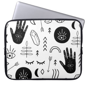 Capa Para Notebook Mãos mágicas, lua, padrão étnico.