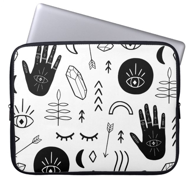 Capa Para Notebook Mãos mágicas, lua, padrão étnico. (Frente)