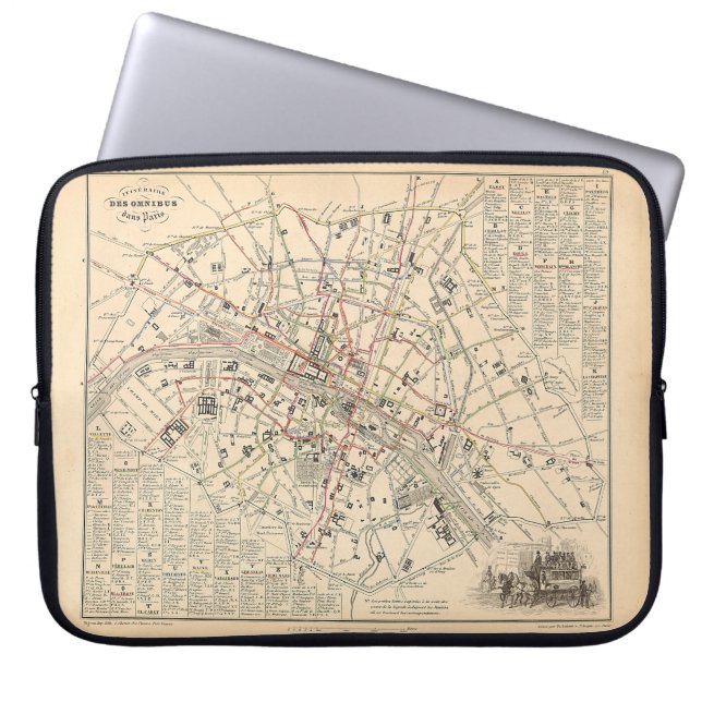 Capa Para Notebook Mapa 1858: Itineraire des Omnibus dans Paris Franç (Frente)