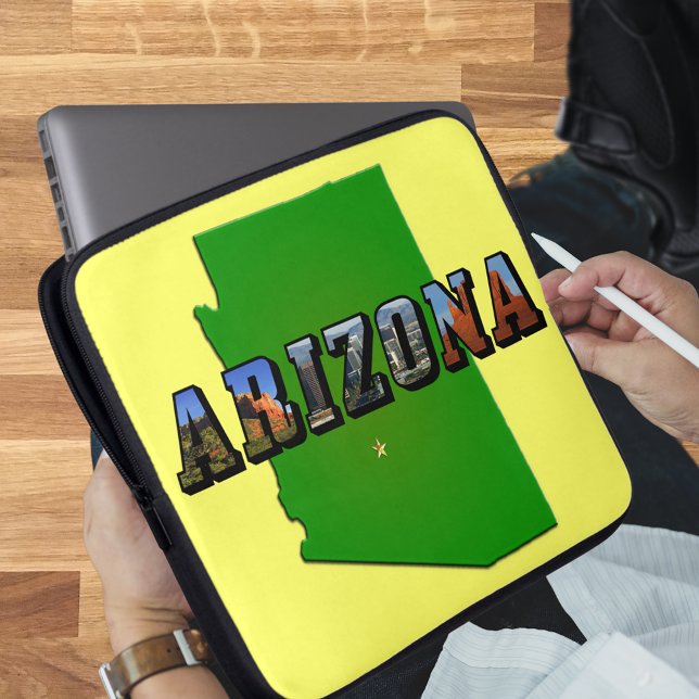 Capa Para Notebook Mapa de arizonas e Texto de Imagem (Arizona Map and Picture Text Laptop Sleeve)