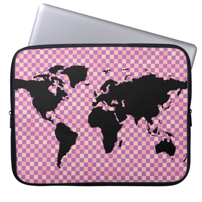 Capa Para Notebook mapa do mundo preto ~ pixels rosa (Frente)