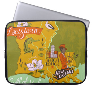 Capa Para Notebook Mapa ilustrado da Louisiana: destaques de viagem.