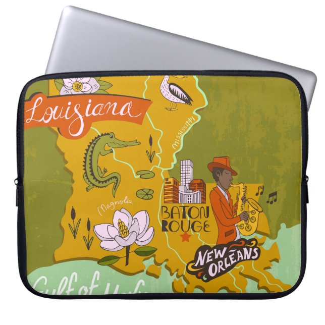 Capa Para Notebook Mapa ilustrado da Louisiana: destaques de viagem. (Frente)