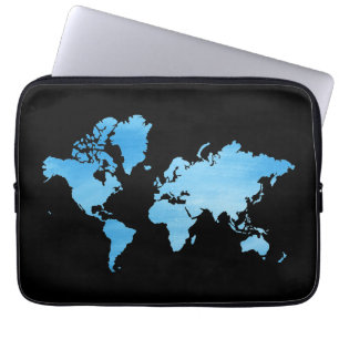Capa Para Notebook Mapa Mundial Azul Minimalista Arte Aquarela