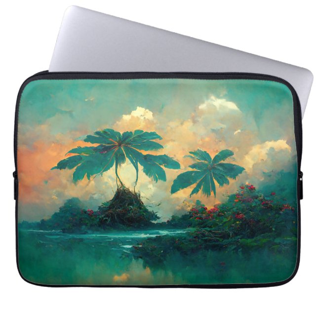 Capa Para Notebook Mar de Fantasia Tropical e Palmeiras (Frente)