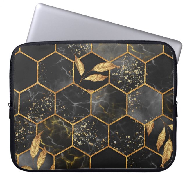 Capa Para Notebook Marble Hexagon, Ouro Deixa Textura. (Frente)