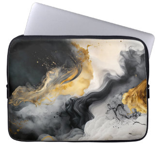 Capa Para Notebook Marble Preto e Dourado de Aquarela