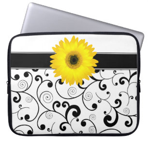 Capa Para Notebook Margarida amarela do Gerbera no rolo preto &