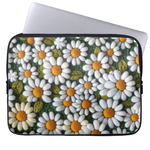 Capa Para Notebook Margaridas Brancas Crochê Flores Silvestres da Pri