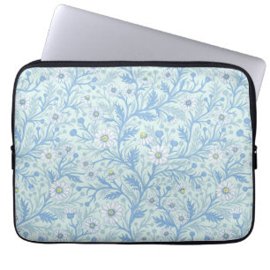 Capa Para Notebook Margaridas em branco e azul em vidro marinho