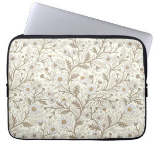 Capa Para Notebook Margaridas em branco e marrom sobre branco fosco