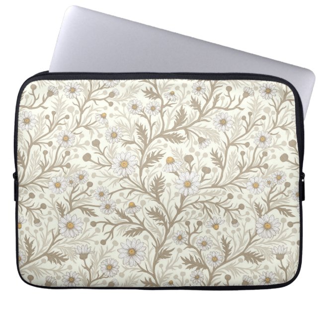 Capa Para Notebook Margaridas em branco e marrom sobre branco fosco (Frente)