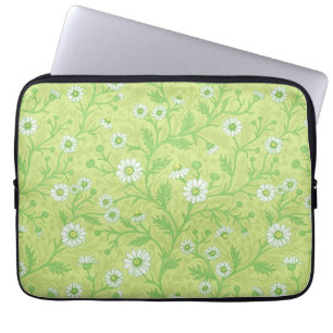 Capa Para Notebook Margaridas em branco e verde sobre verde mel