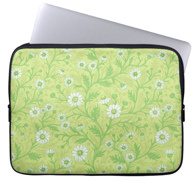 Capa Para Notebook Margaridas em branco e verde sobre verde mel (Frente)