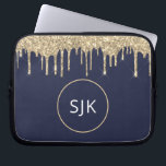 Capa Para Notebook Marinho azul,  azul, gotejamento, monograma com br<br><div class="desc">Frente azul Dourada e Marinho Escorregadio e Minúscula Iniciais Elegante Monograma. Esse caso pode ser personalizado para incluir seu nome inicial e próprio.</div>