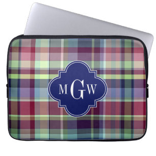 Capa Para Notebook Marinho Azul Céu Borgonha Whpreppy Madras Monogram