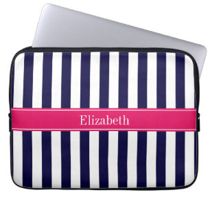Capa Para Notebook Marinho Azul Stripe Branca Nome Monograma Framboes